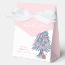 Pink Cute Winter Bow Christmas Tree Baby Shower 