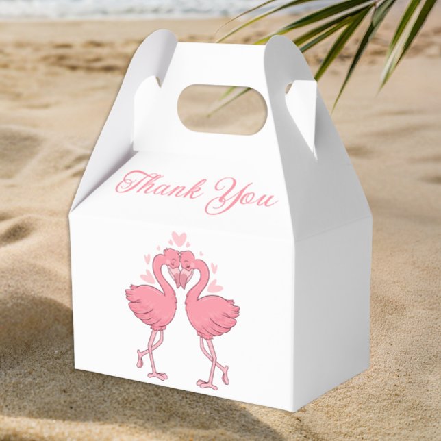 Caja Para Regalos Pink Flamingo Tropical Hawaiian Wedding Thank You (Subido por el creador)