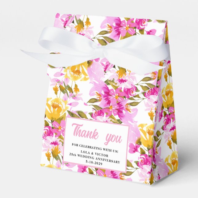 Caja Para Regalos Pink Floral 25th Wedding Anniversary  (Front Side)