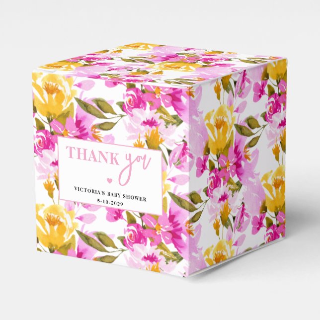 Caja Para Regalos Pink Floral Baby in Bloom Baby Shower (Costado Anverso)
