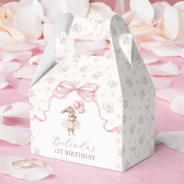 Caja Para Regalos Pink Floral Coquette Bow Bunny 1st Birthday (Boda)