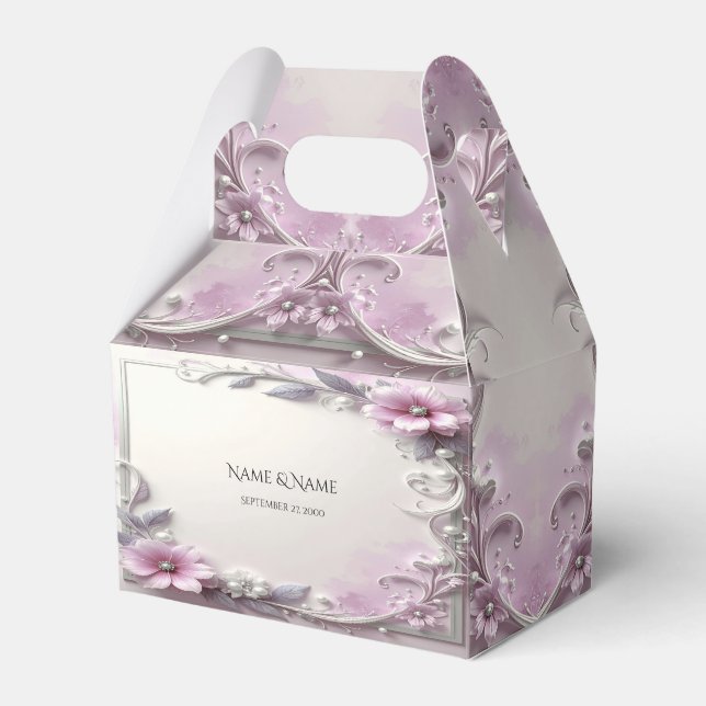 Caja Para Regalos Pink Floral Frame Favor Box (Front Side)