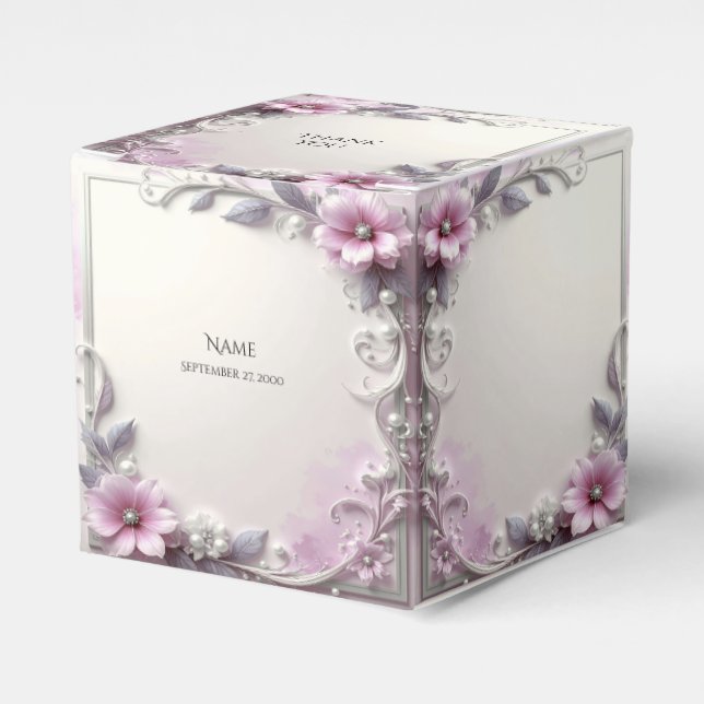 Caja Para Regalos Pink Floral Frame Favor Box (Costado Anverso)