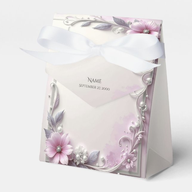 Caja Para Regalos Pink Floral Frame Favor Box (Front Side)