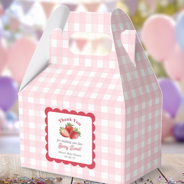 Caja Para Regalos pink gingham berry sweet baby shower (Pink Gingham-Berry Sweet Baby Shower favor box, fresh market, spring baby shower party favor.)