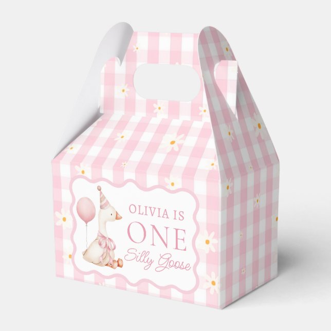 Caja Para Regalos Pink Gingham One Silly Goose Birthday FavBox (Front Side)