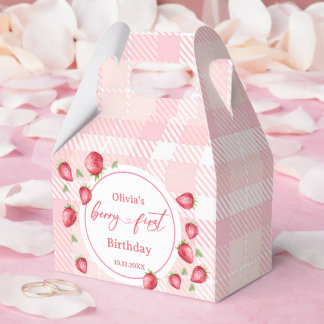 Caja Para Regalos Pink Gingham Strawberry Birthday