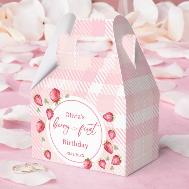Caja Para Regalos Pink Gingham Strawberry Birthday (Boda)