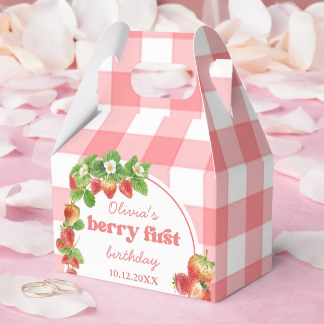 Caja Para Regalos Pink Gingham Strawberry Birthday (Boda)