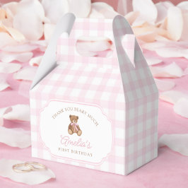 Caja Para Regalos Pink Gingham Teddy Bear Beary First Birthday