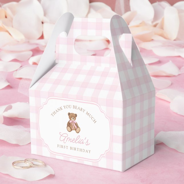 Caja Para Regalos Pink Gingham Teddy Bear Beary First Birthday (Boda)