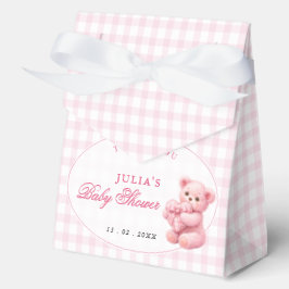 Caja Para Regalos Pink Gingham Teddy Bear Neutral Baby Shower