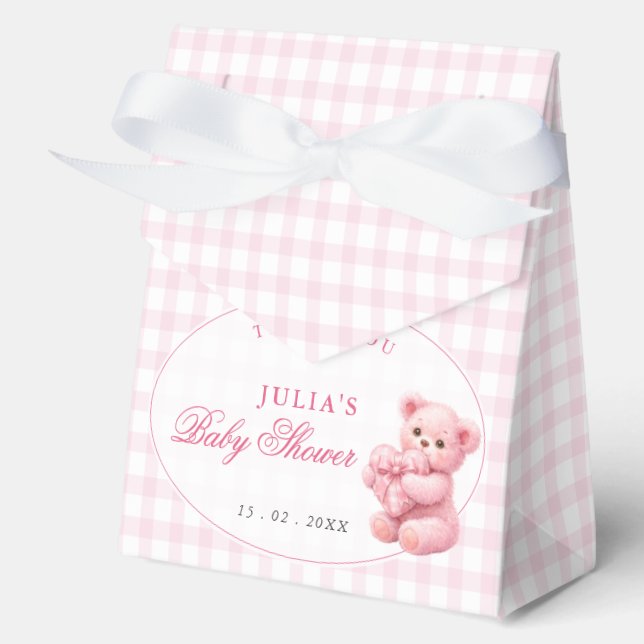 Caja Para Regalos Pink Gingham Teddy Bear Neutral Baby Shower (Anverso)