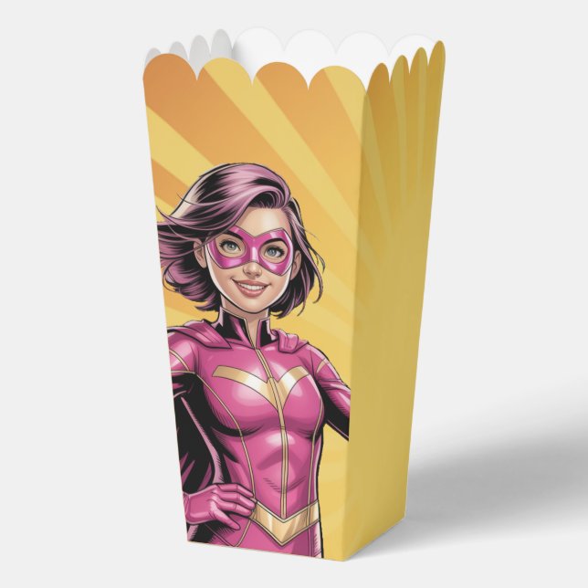 Caja Para Regalos Pink Girl Superhero Birthday Party  (Reverso )