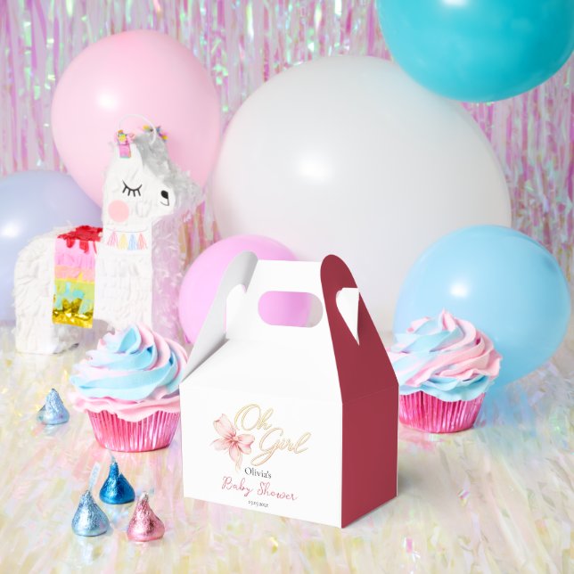 Caja Para Regalos Pink & Gold “Oh Girl” Gold Typography Baby Shower (Fiesta)