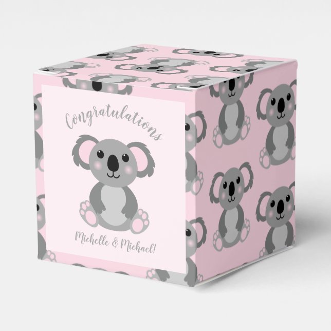 Caja Para Regalos Pink Koala Bear Baby Shower (Costado Anverso)