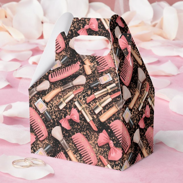 Caja Para Regalos Pink Makeup Cosmetics Pattern Glitter  (Boda)