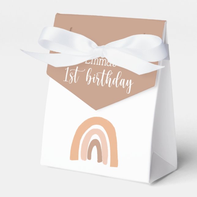 Caja Para Regalos Pink Pastel Boho Rainbow Primer cumpleaños (Front Side)