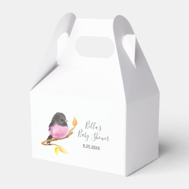 Caja Para Regalos Pink Robin Bird Baby Shower (Front Side)