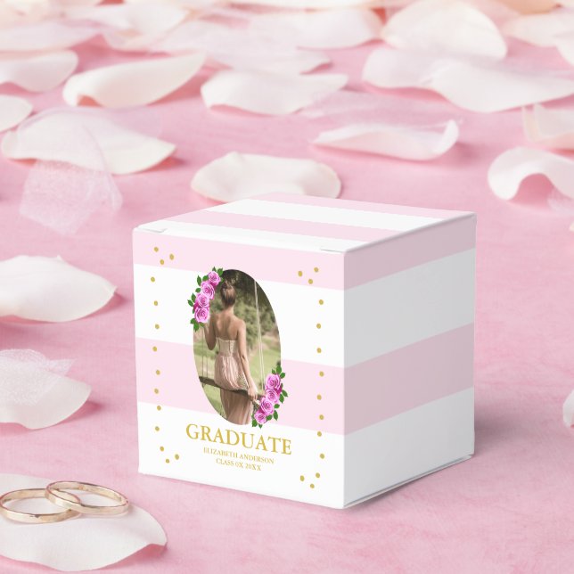 Caja Para Regalos Pink Roses Striped Graduation Brunch (Boda)