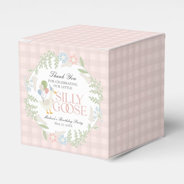 Caja Para Regalos Pink Silly Goose Floral Gingham Birthday (Costado Anverso)