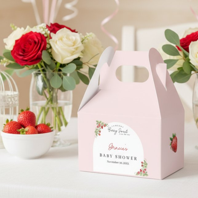 Caja Para Regalos Pink Strawberry Baby Shower (Berry Sweet Baby Shower Favor Box)
