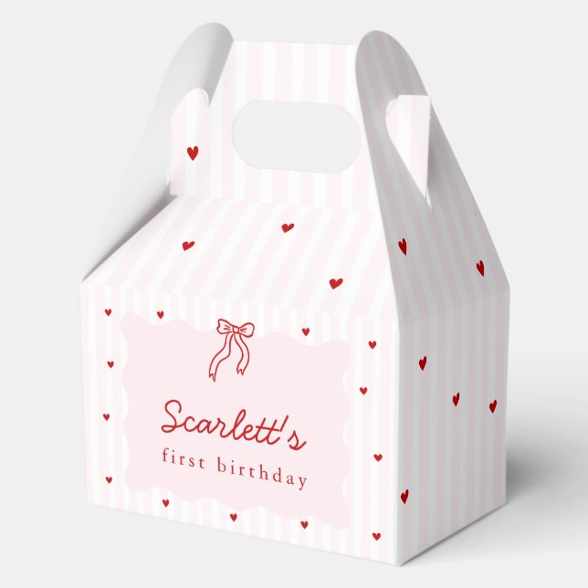 Caja Para Regalos Pink Stripe Red Heart Little Sweetheart Birthday (Anverso)