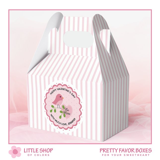 Caja Para Regalos Pink Stripes Lovebird Valentine (Subido por el creador)