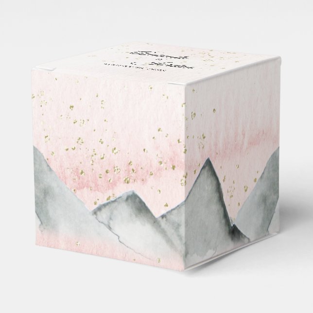 Caja Para Regalos Pink Sunrise Mountain Boda Square Favbox (Costado Anverso)