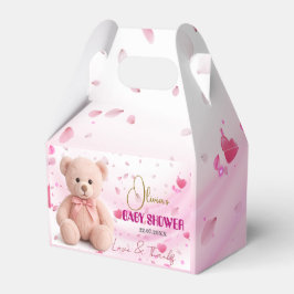 Caja Para Regalos Pink Teddy Bear Baby Shower Favor Box- Editable