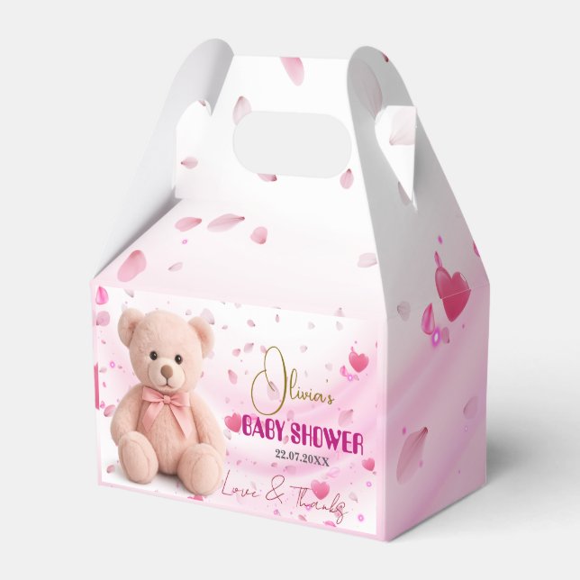 Caja Para Regalos Pink Teddy Bear Baby Shower Favor Box- Editable (Front Side)