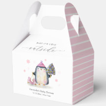 Pink Winter Woodland Skate Penguin Baby Shower 