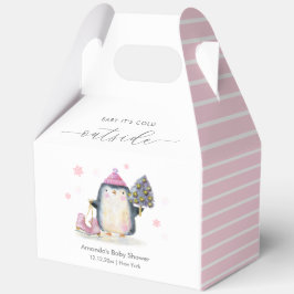 Caja Para Regalos Pink Winter Woodland Skate Penguin Baby Shower
