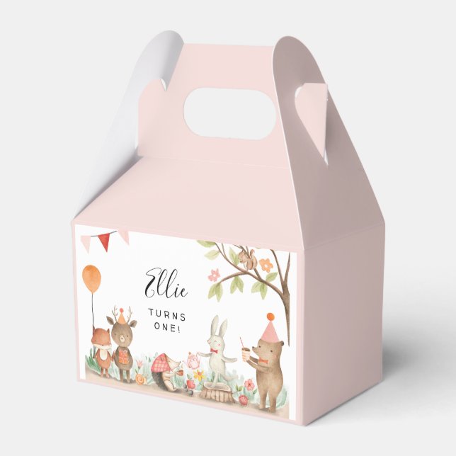 Caja Para Regalos Pink Woodland Animals Birthday Favor Box (Front Side)