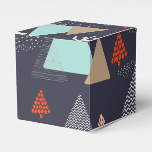 Caja Para Regalos Pinos verdes dibujados a mano en nieve de noche