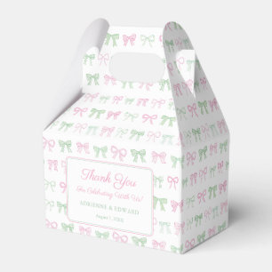 Caja Para Regalos Pintada A Mano Rosa Y Verde Bows Bebé Chica Ducha