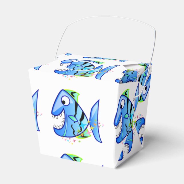 Caja Para Regalos Piranha tropical azul con estrellas (Front Side)