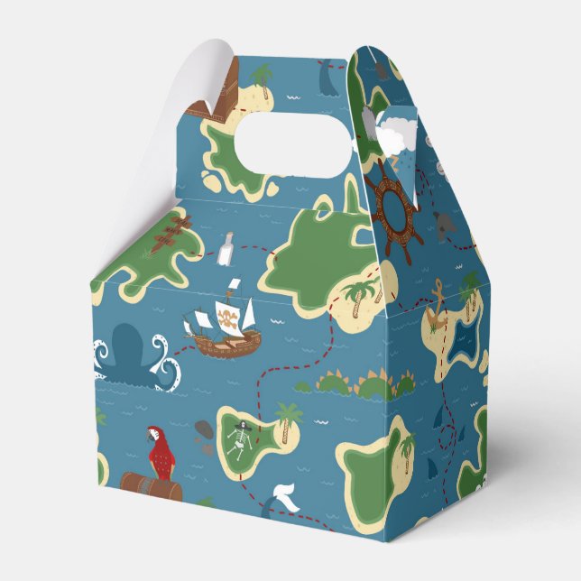 Caja Para Regalos Pirata Cumpleaños Treasure Adventure Blue (Front Side)