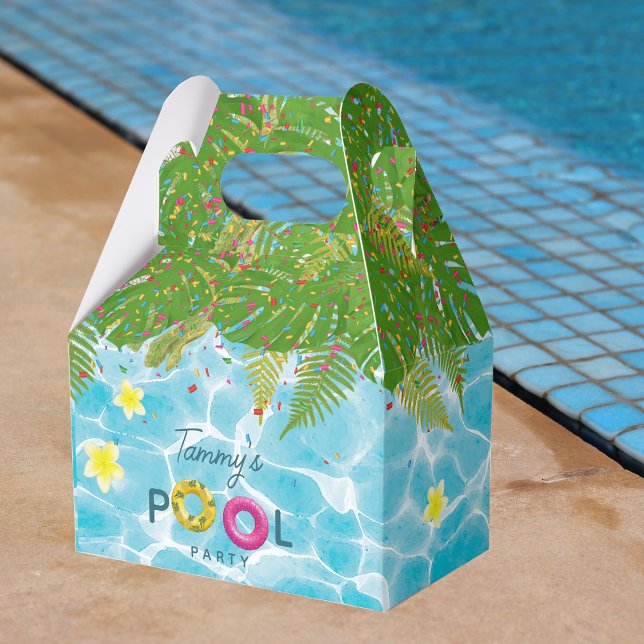Caja Para Regalos Piscina tropical Fiesta Piscina Cumpleaños (Tropical Pool Party Swimming Pool Birthday Favor Box)