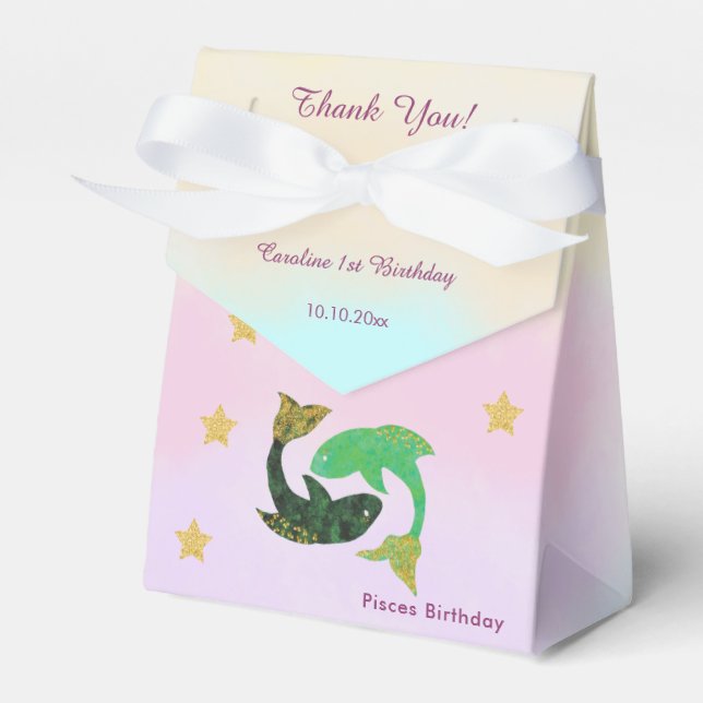 Caja Para Regalos Piscis Celestial Acuarela | 1er Cumpleaños (Front Side)