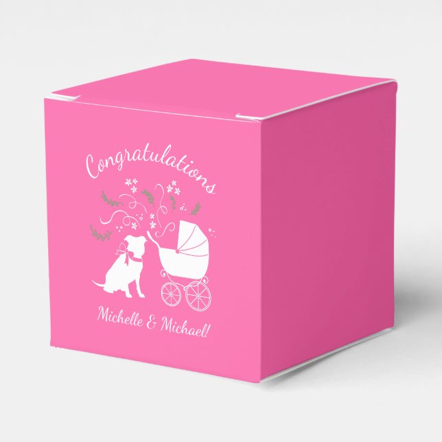 Caja Para Regalos Pitbull, Chica rosado de Baby Shower Bulldog Pit (Costado Anverso)