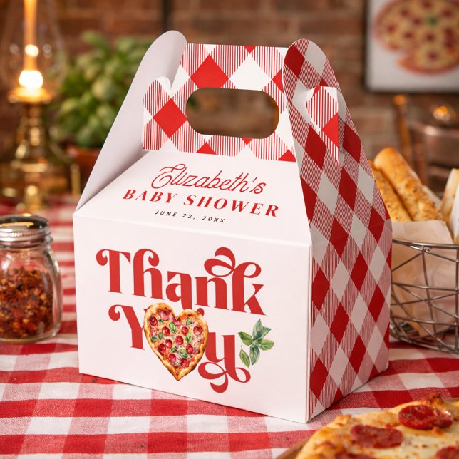 Caja Para Regalos Pizza temática roja y blanca  (Red White Pizza Themed Favor Boxes)