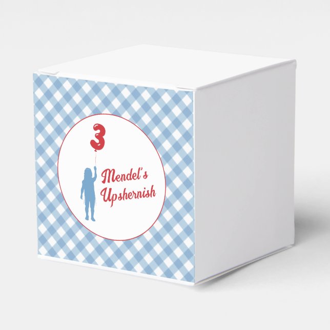 Caja Para Regalos Placas de papel azul de Gingham Upsherin (Costado Anverso)