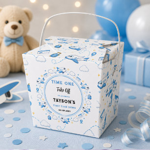 Caja Para Regalos Plano Blanco Azul 1er Cumpleaños Momento Despegue