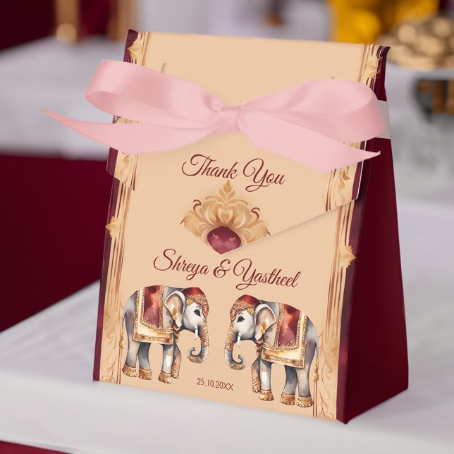 Caja Para Regalos Plantilla de elefantes bodas indios maroon beige (Maroon beige Indian wedding elephants template Favor Box Indian wedding favors elephant favor box)