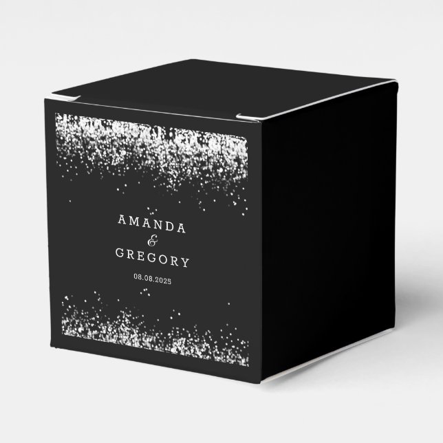 Caja Para Regalos Plata negra | Glittering Wedding Favor Box (Costado Anverso)