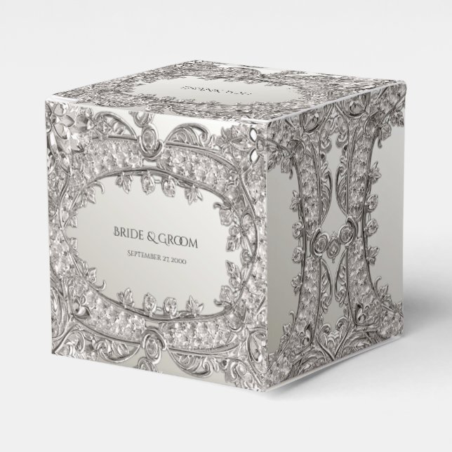 Caja Para Regalos Plata Ornate Moderno Favor Box (Costado Anverso)