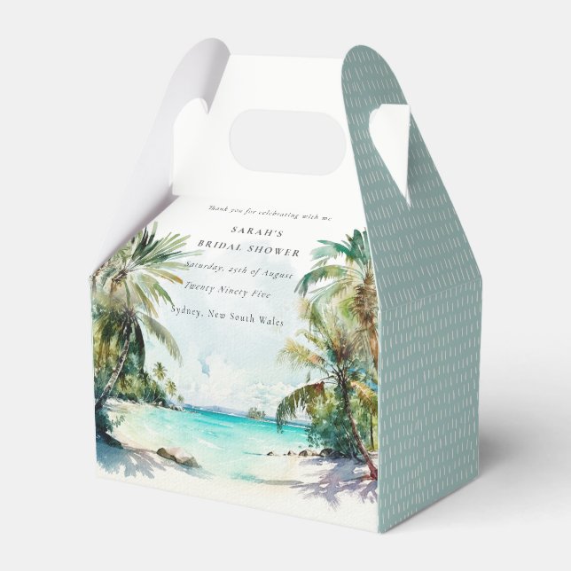 Caja Para Regalos Playa Tropical Acuarela Palm Trees Ducha Bridal (Front Side)