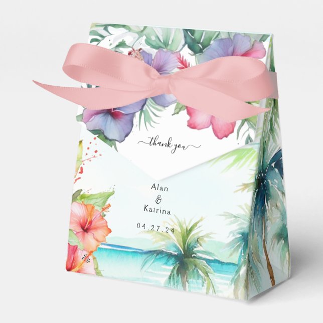 Caja Para Regalos Playa Tropical Hibiscus Favor Box (Front Side)