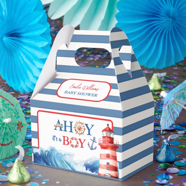 Caja Para Regalos Playful Red Blue Nautical Waves Baby Shower (Fiesta)